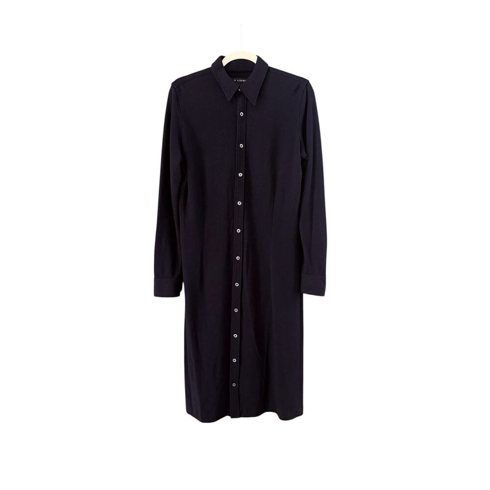 Vintage Ralph Lauren Black Label Matte Jersey Knit Shirt Dress USA Black Size 12